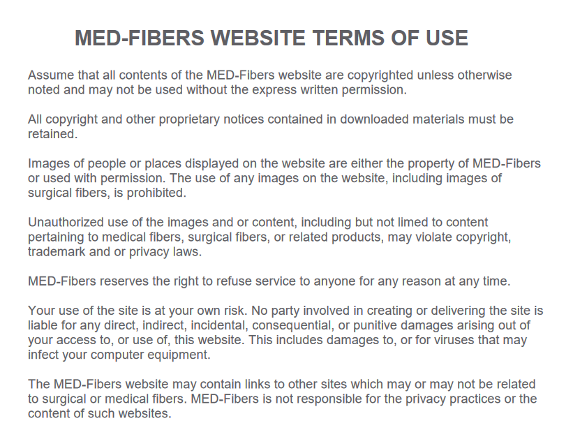 medical laser fibers, medical fibers website terms of use