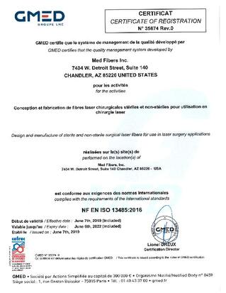 surgical laser fiber certificate, medical laser fiber registration