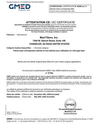 surgical laser fibers CE certificate, surgical fibers