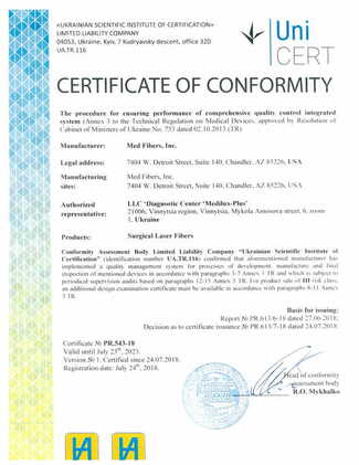 surgical fibers conformity certificate